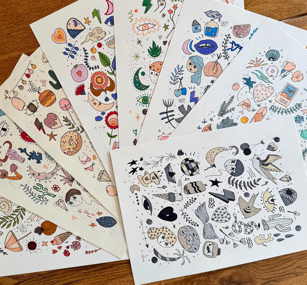 affiche multi motifs esprit tatouage