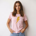 T-shirt rose pour femme Heyhey avec motif éclair sur l'avant