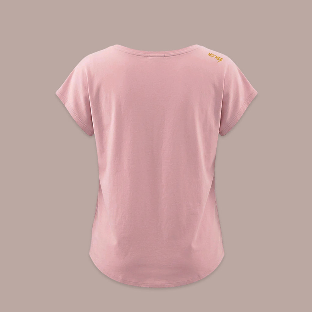 Vue de dos du t-shirt rose pour femme Heyhey avec motif éclair