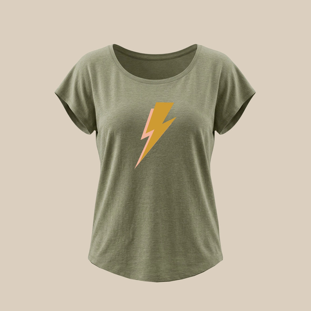 T-shirt kaki d'été pour femme avec motif éclair Ambiance