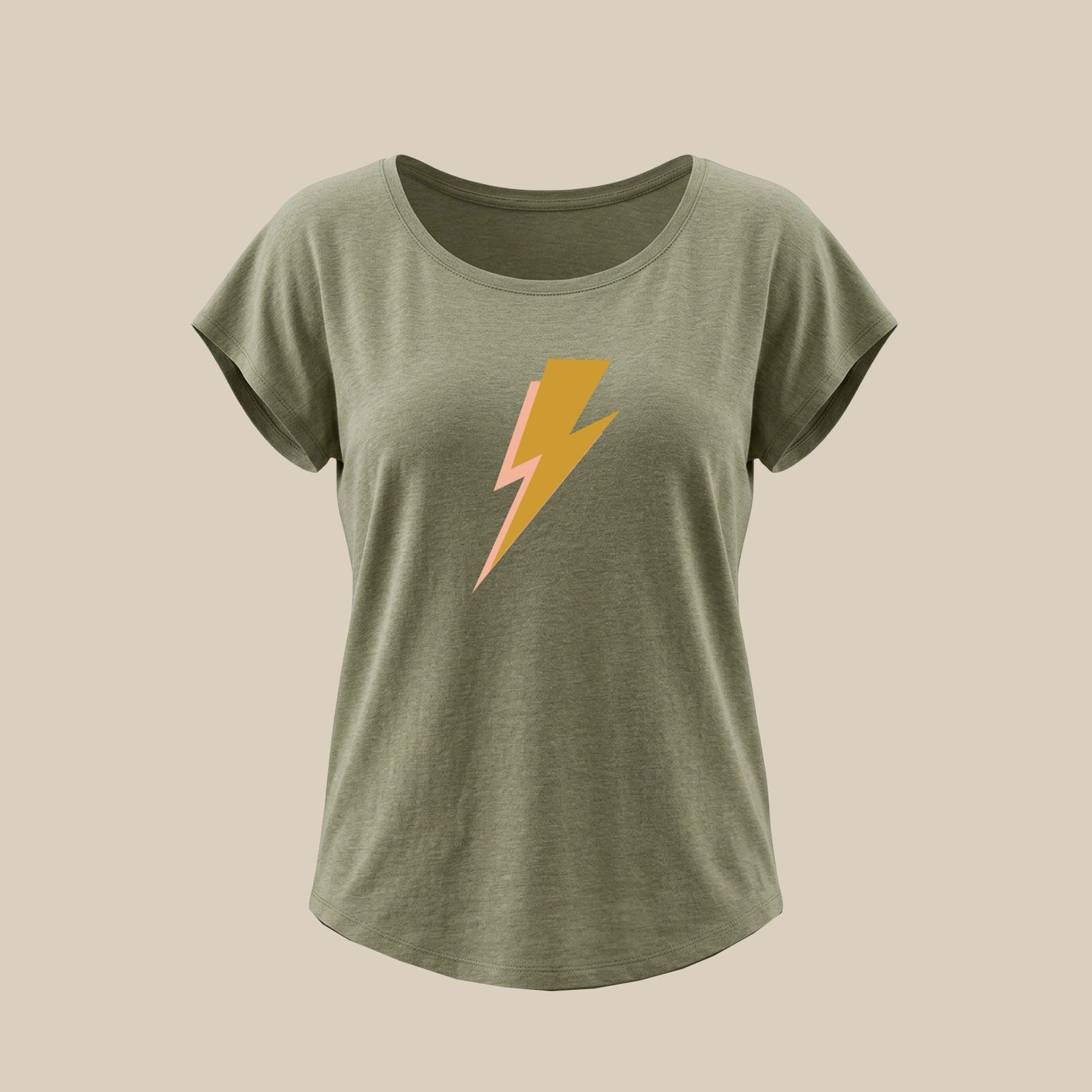 T-shirt kaki d'été pour femme avec motif éclair Ambiance